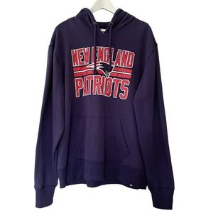 New England Patriots Pullover Hoodie Navy Drawstrings Red Logo Men Size Large
